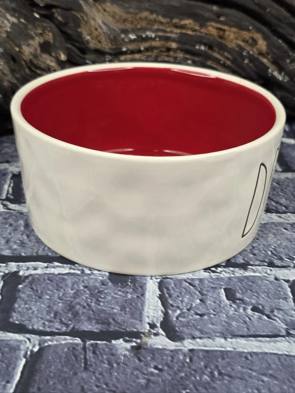 Rae Dunn DRINK UP Ceramic Pet Water Bowl – Red & White